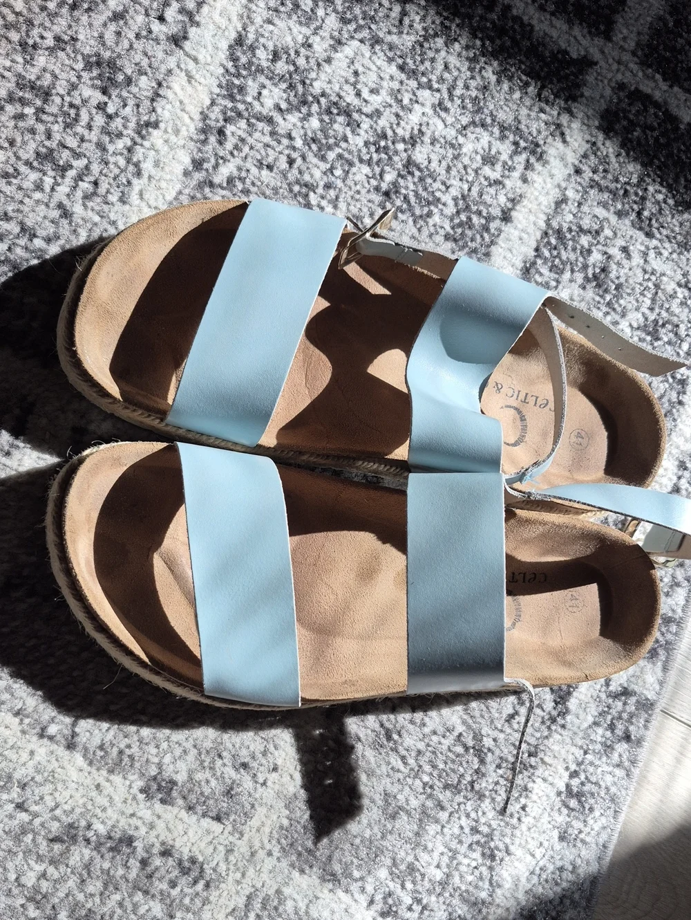 Women's Light Blue Leather Triple-Strap Sandals